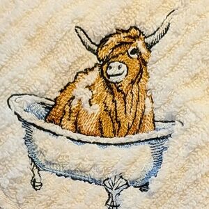 Embroidered Highland Cow Towel